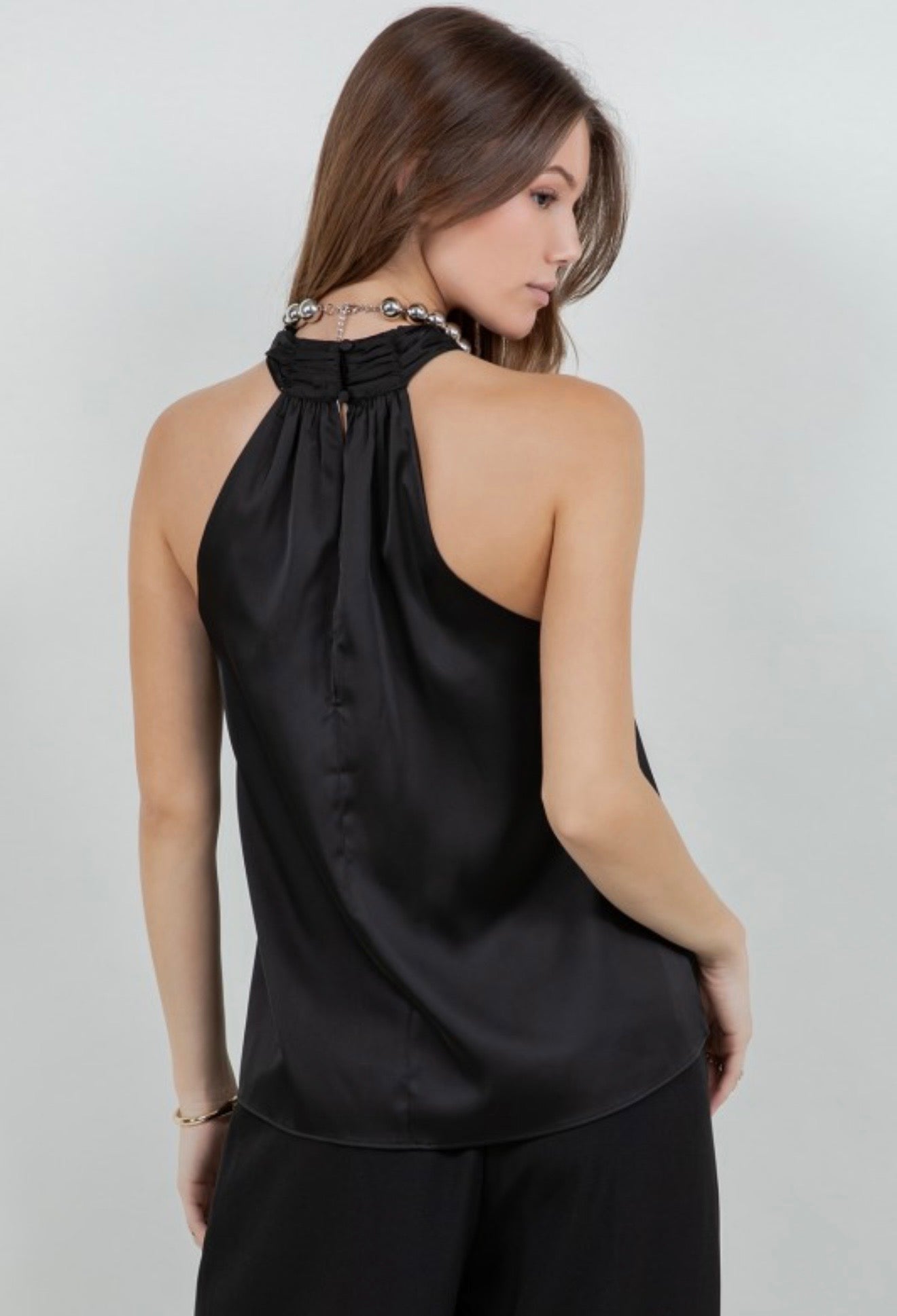 black satin tank top
