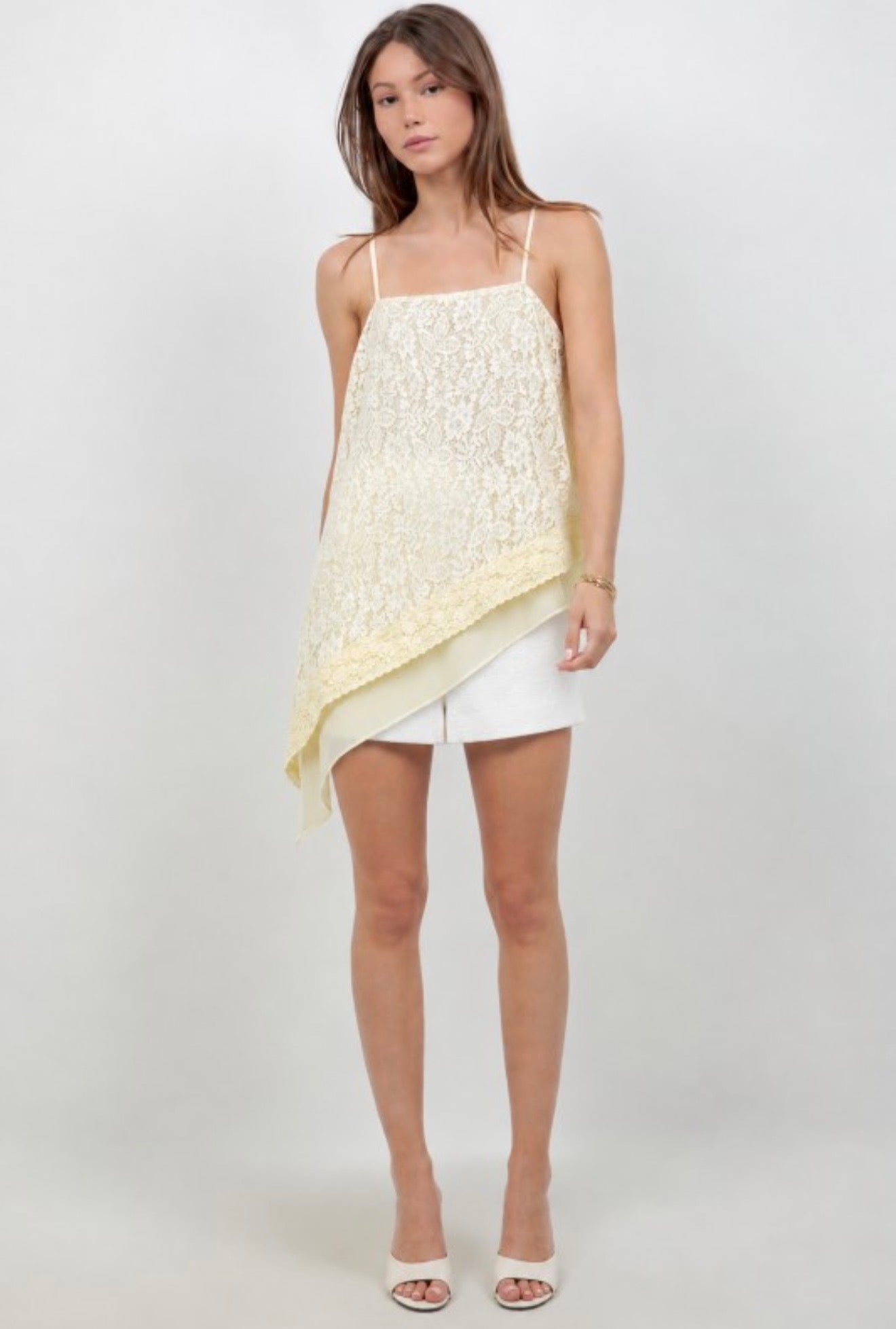 Butter Yellow lace asymmetrical top