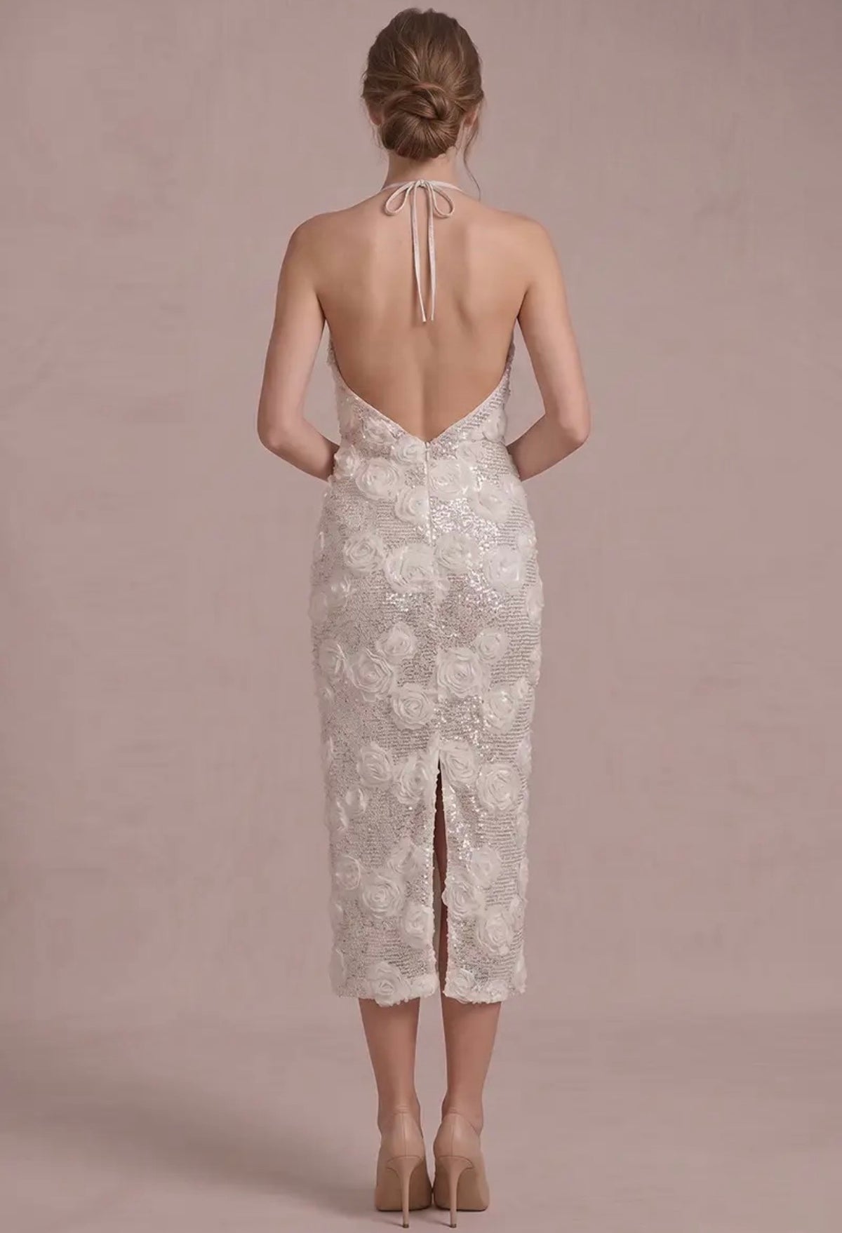 Champagne floral aplique midi