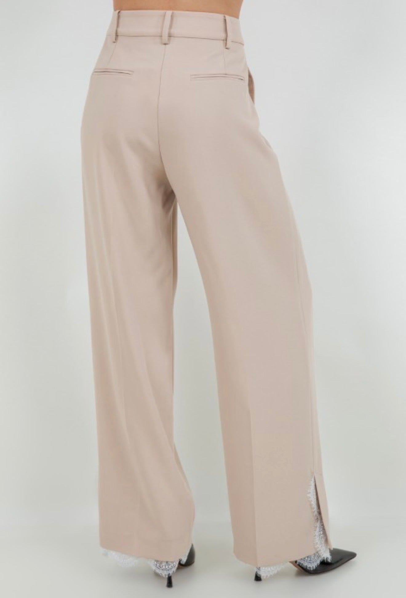 khaki trouser with lace detail