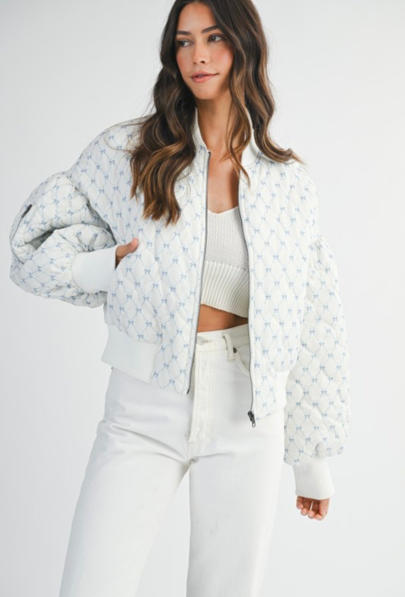 Bow printed bomber jacket