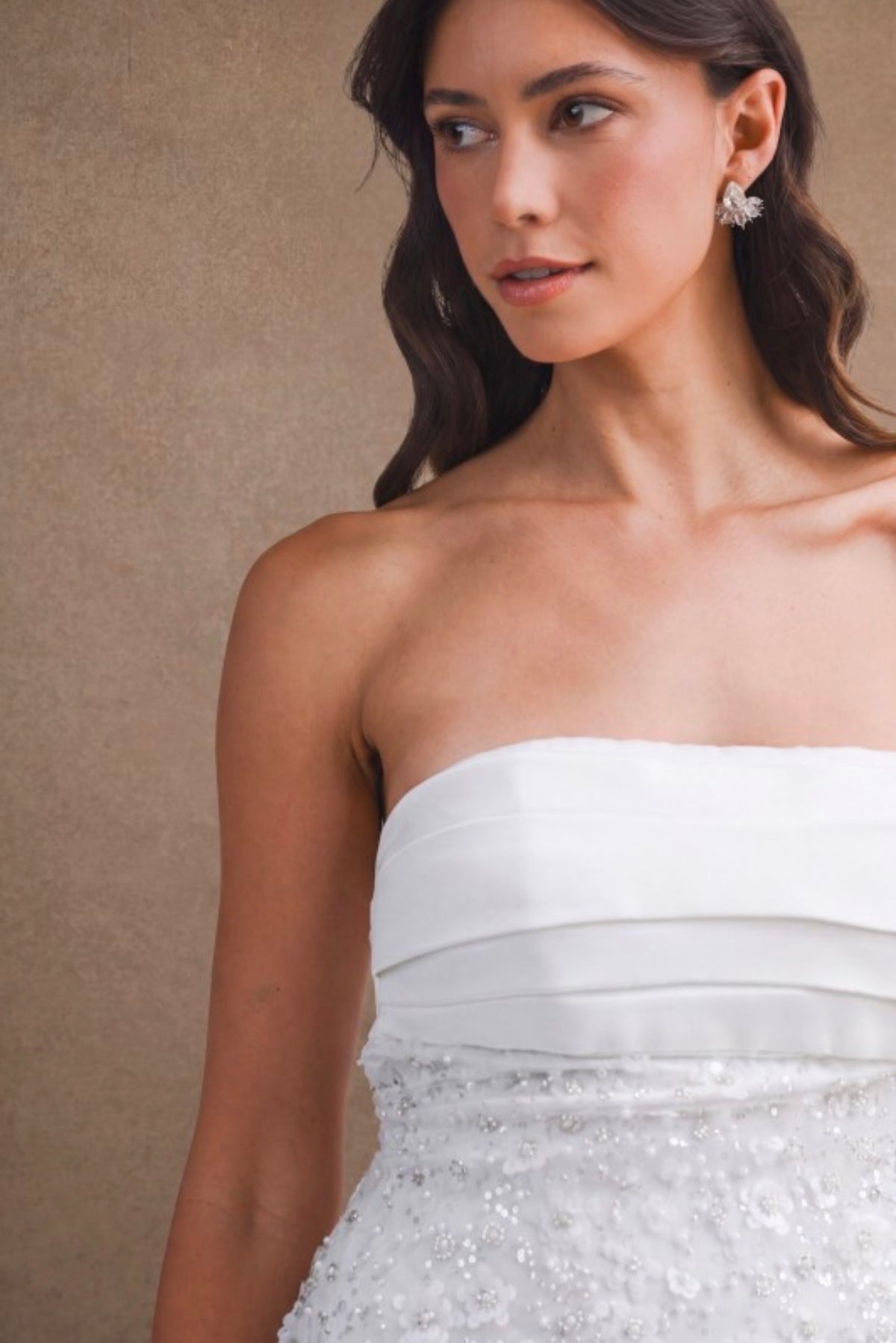 Off White sequin beaded strapless midi