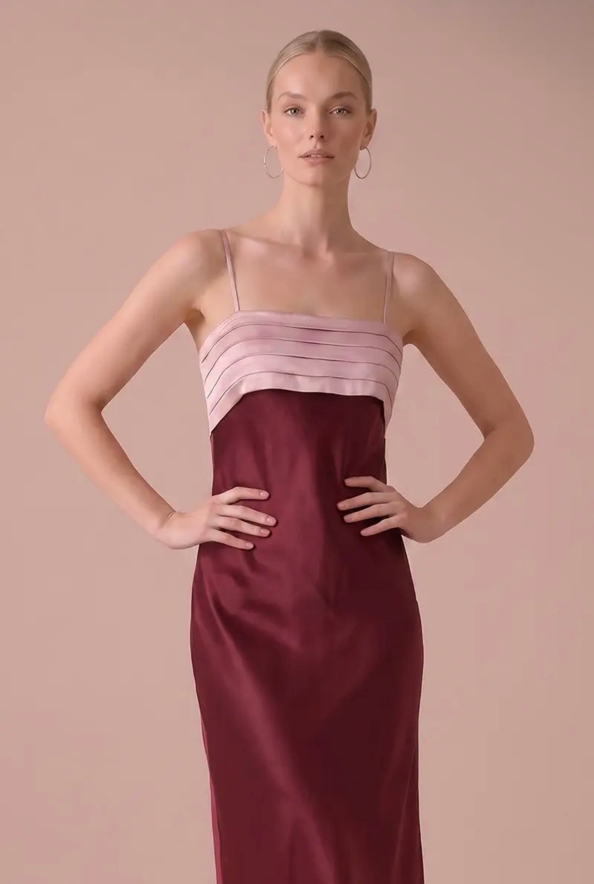 Color Block Mauve Burgandy Midi