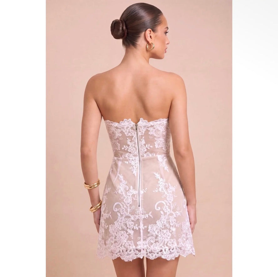 White nude lace mini dress