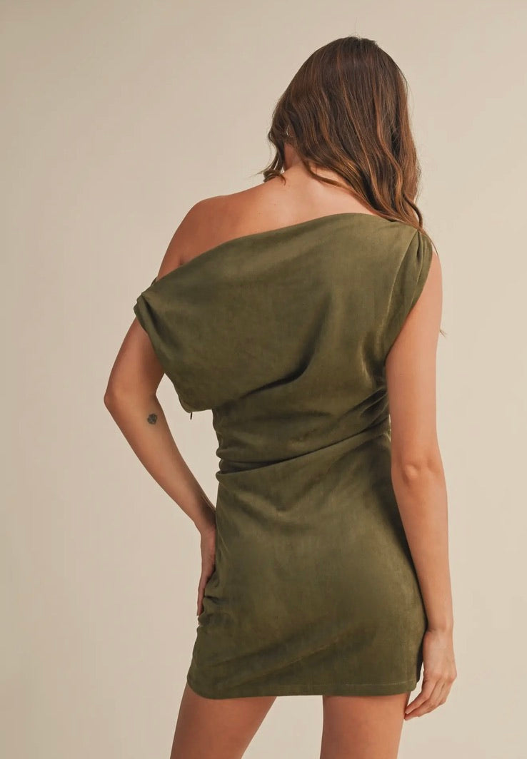 Suede olive mini dress