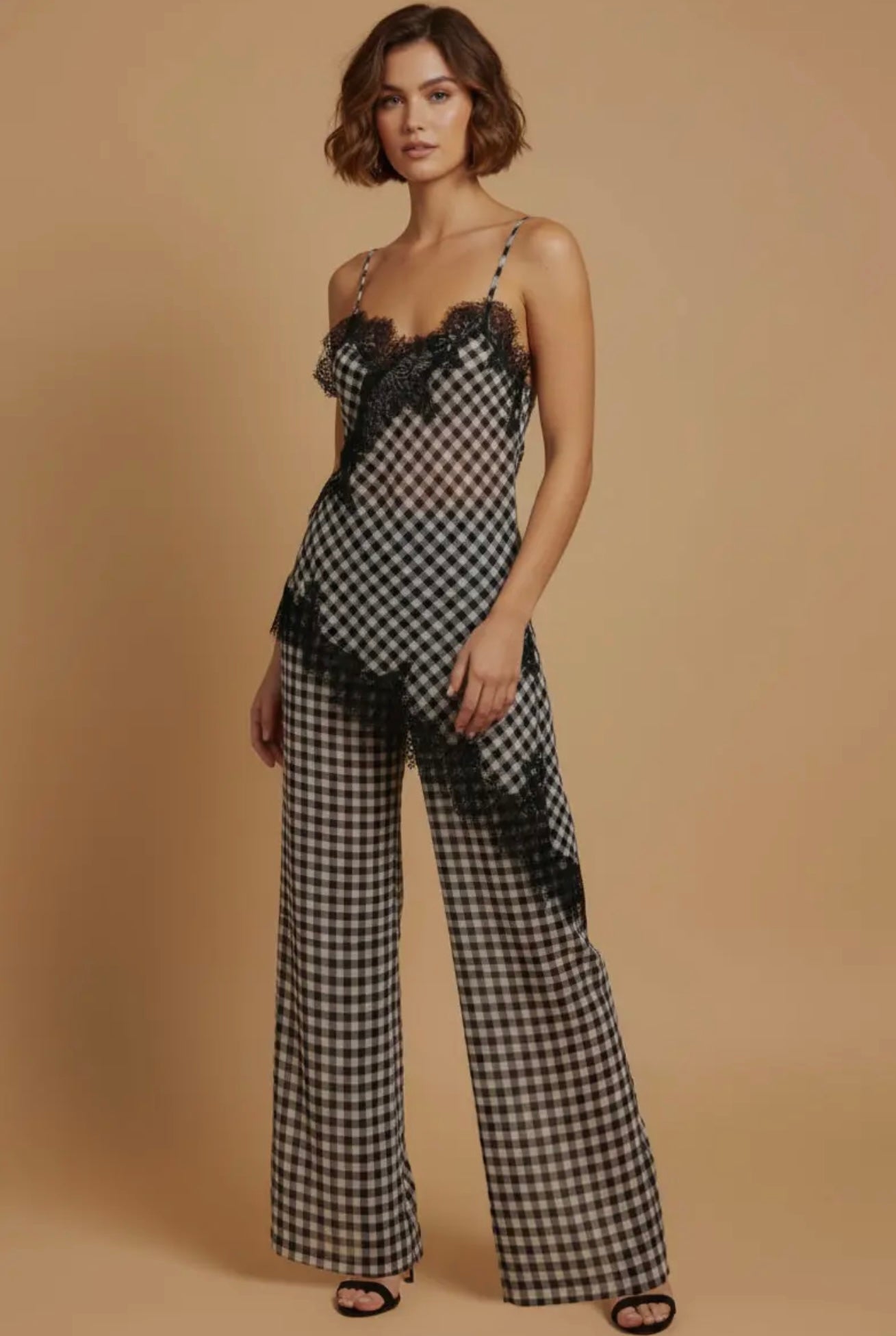 Gingham lace trim set