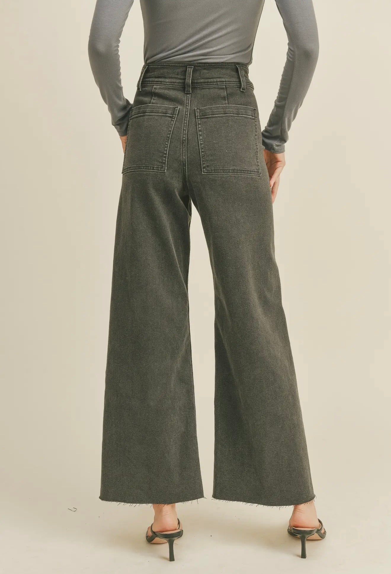 Washed black straight denim