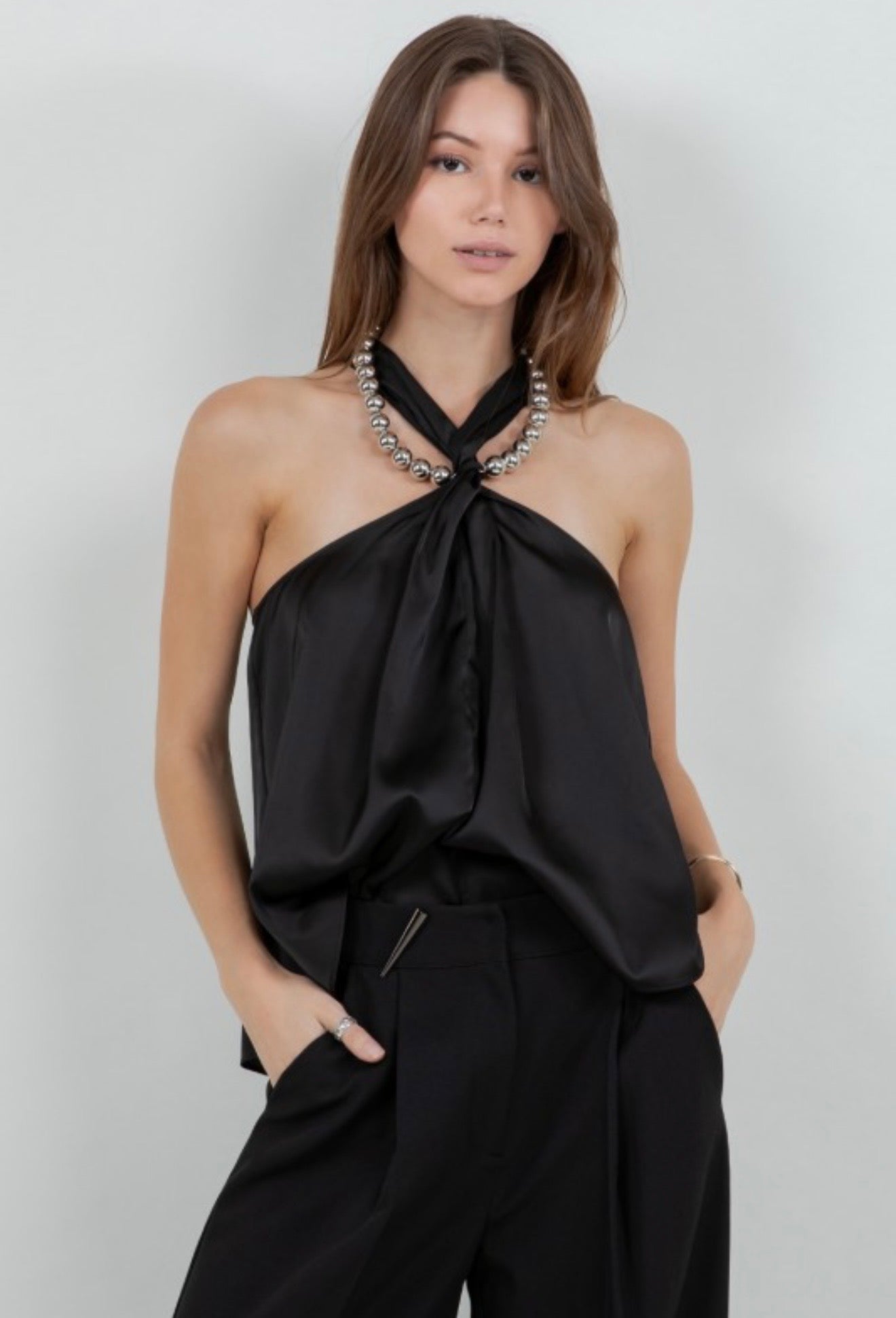 black satin tank top