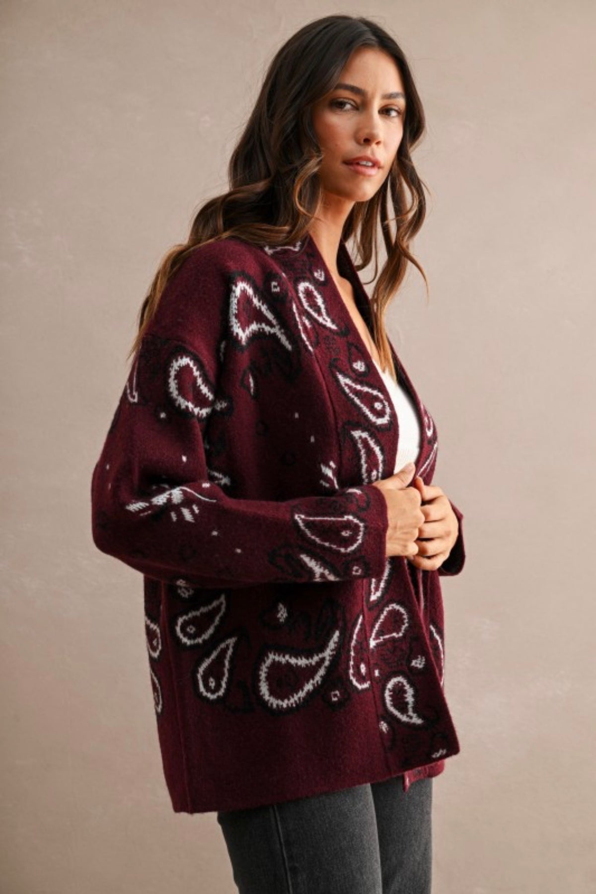 Burgundy Paisley Cardigan