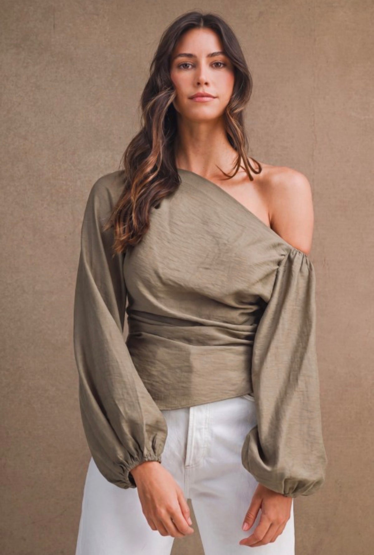 One Shoulder olive top