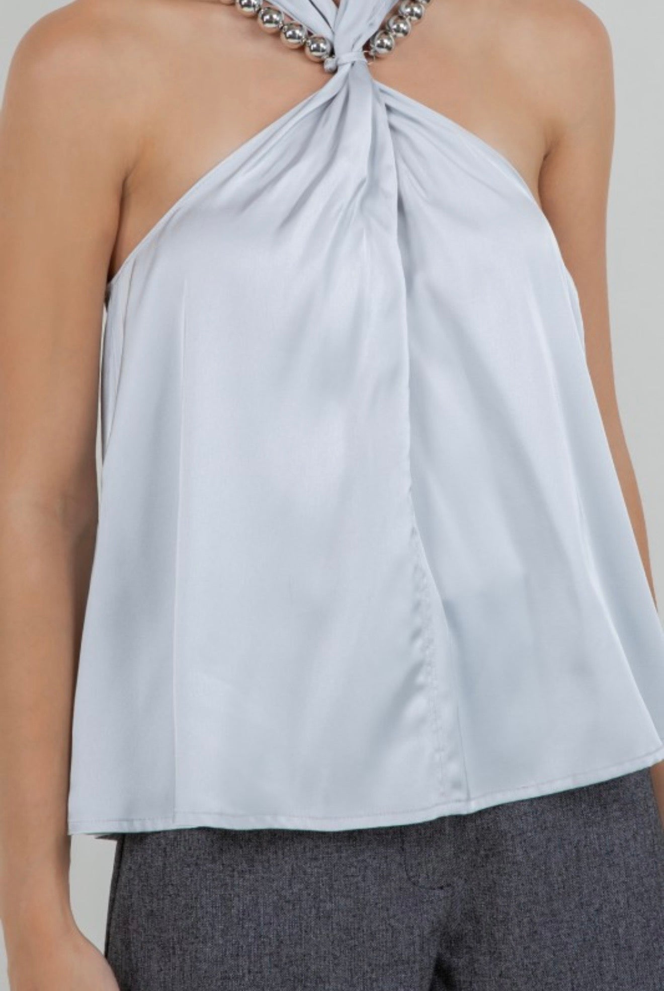 Silver satin tank top