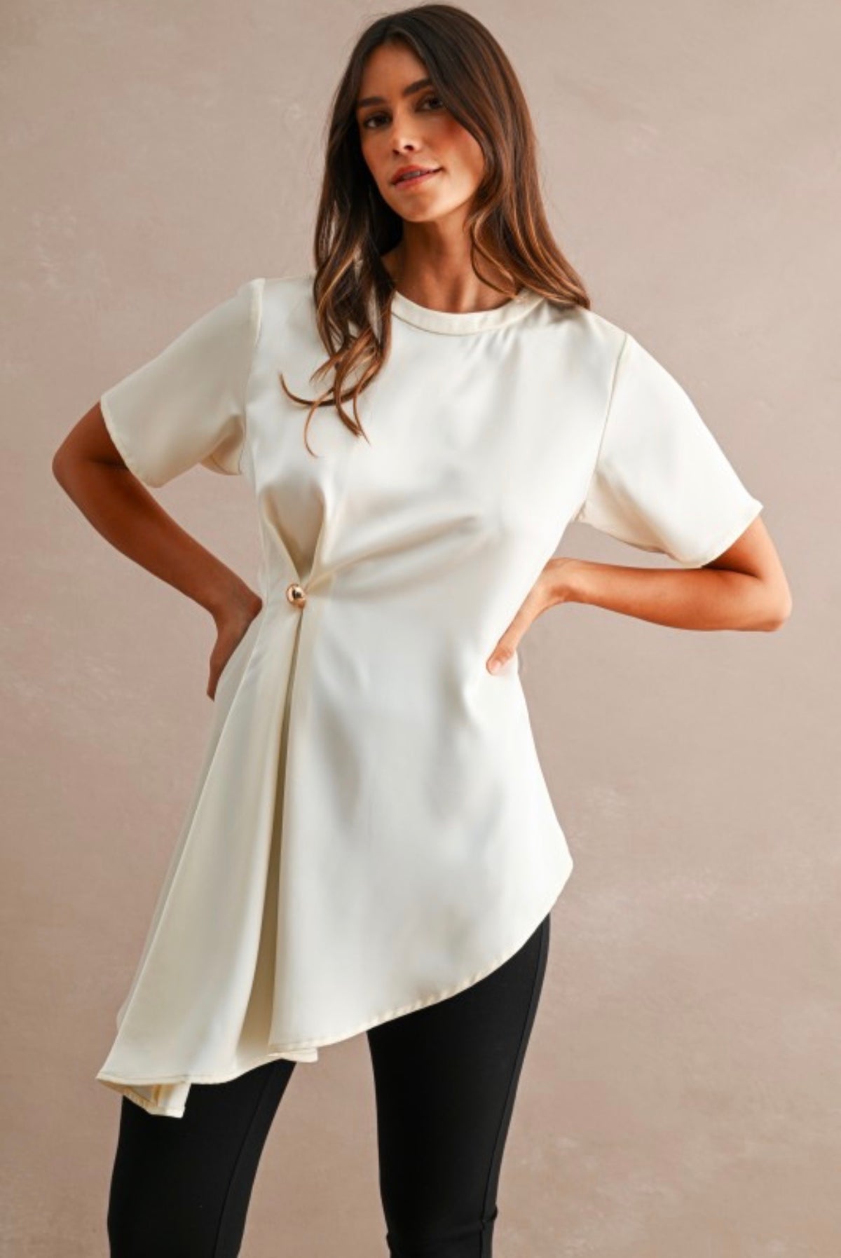 Cream satin draped top