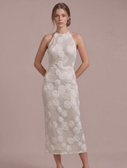 Champagne floral aplique midi