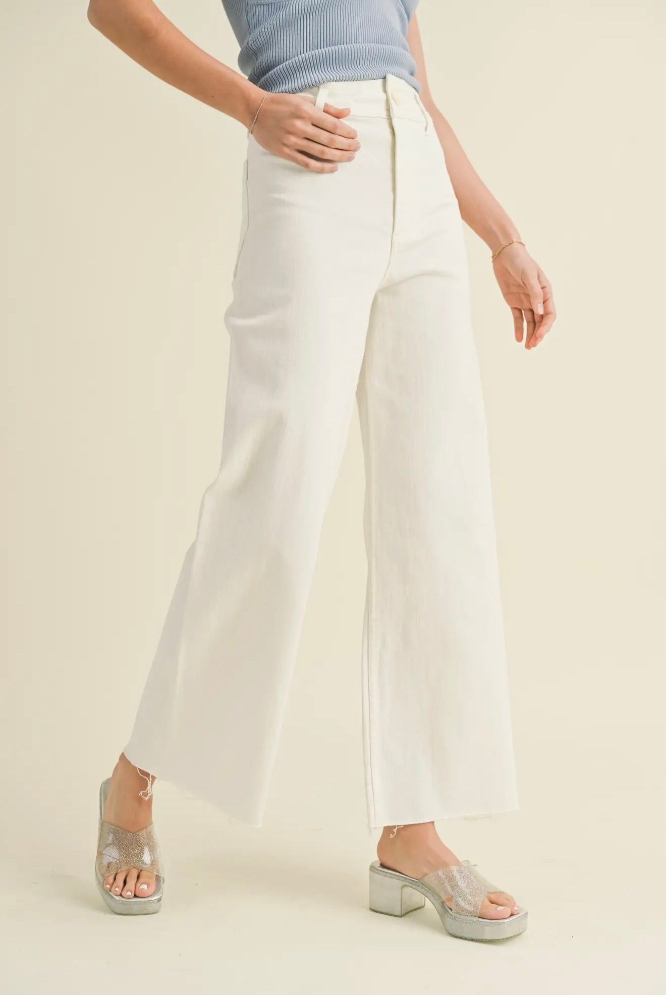 cream wide leg denim