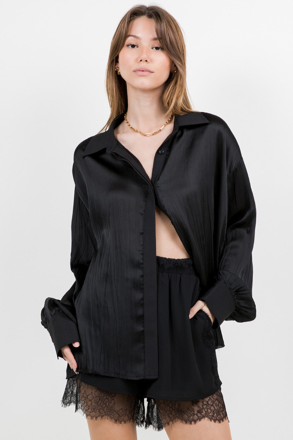 Black button down top