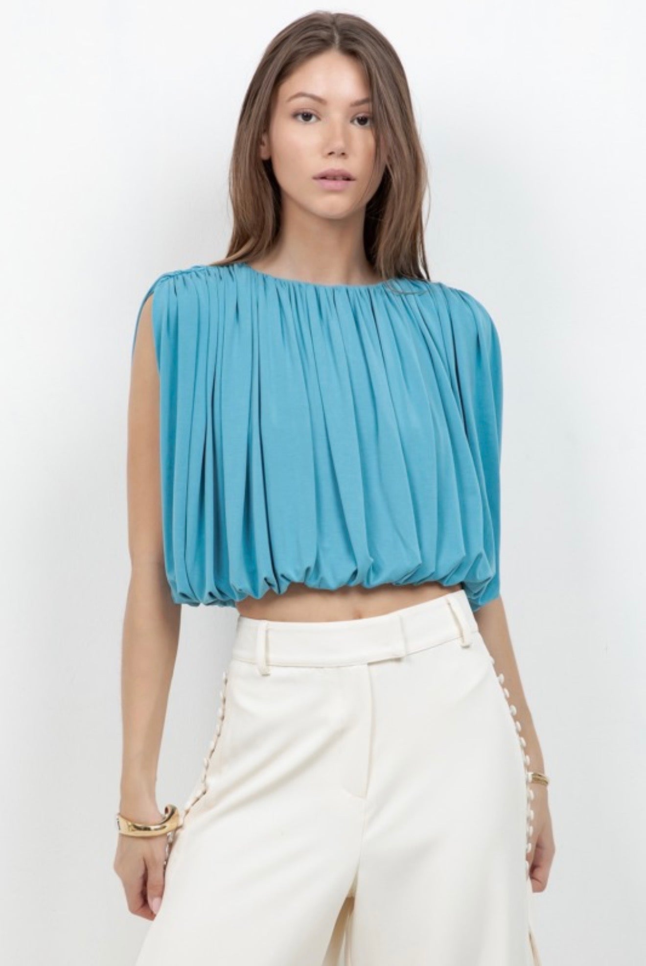 Aqua sleeveless balloon top