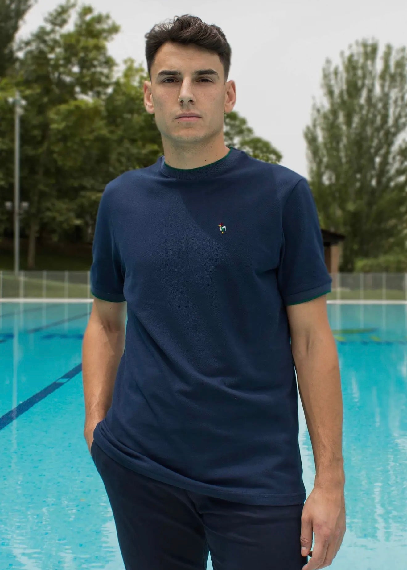 Navy Short-Sleeve Piqué Shirt