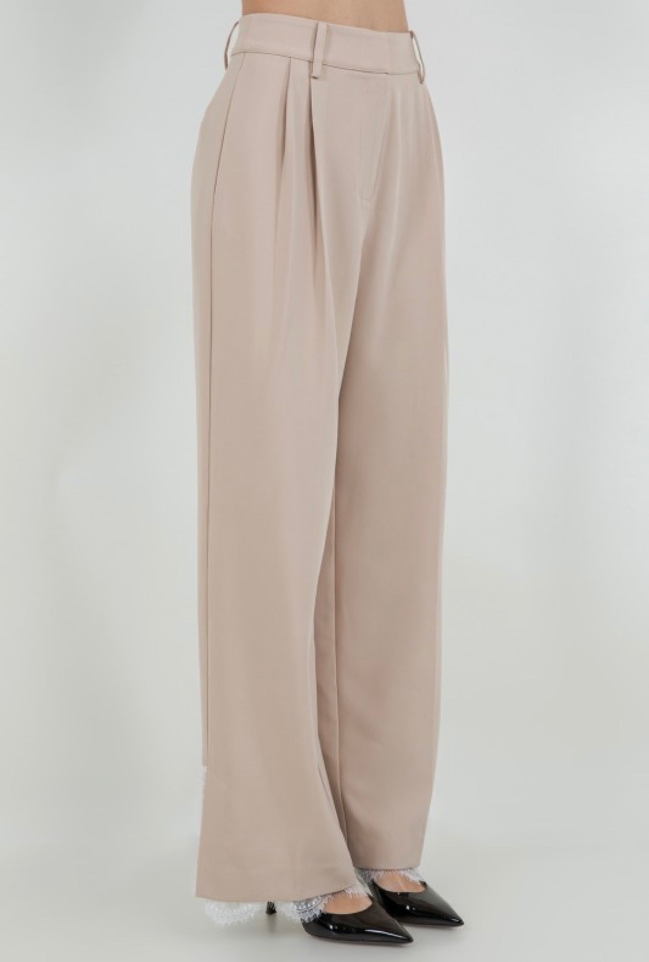 khaki trouser with lace detail