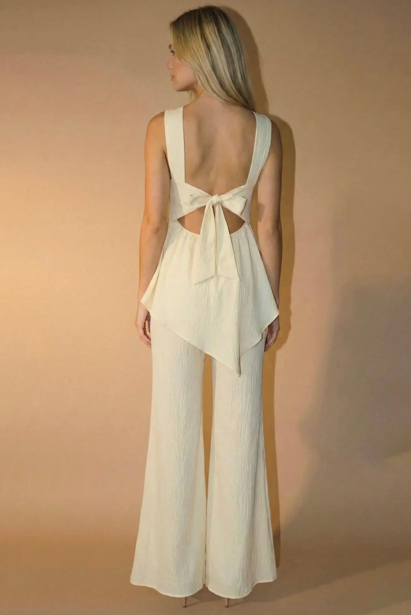 Textured one shoulder top pant set