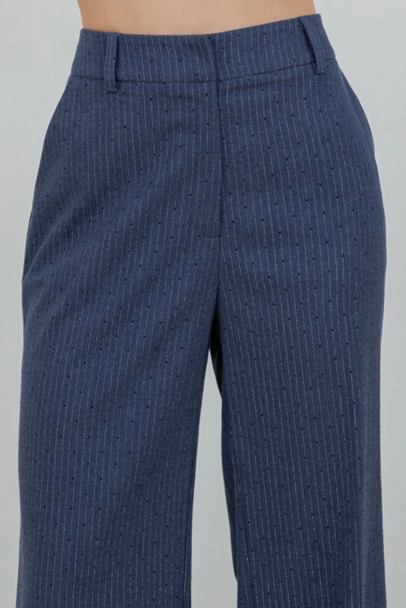 Navy embossed pinstripe trousers