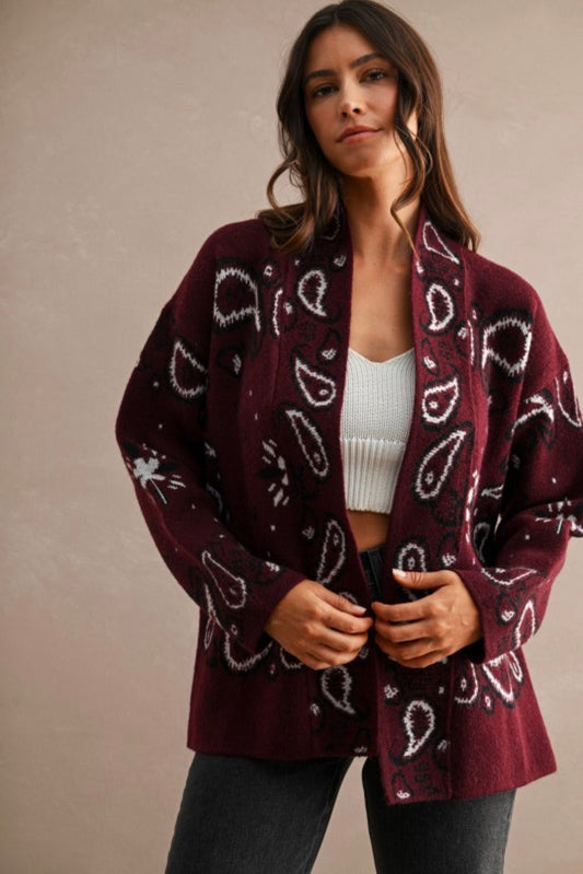 Burgundy Paisley Cardigan
