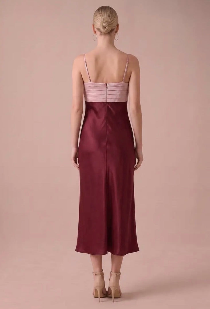 Color Block Mauve Burgandy Midi