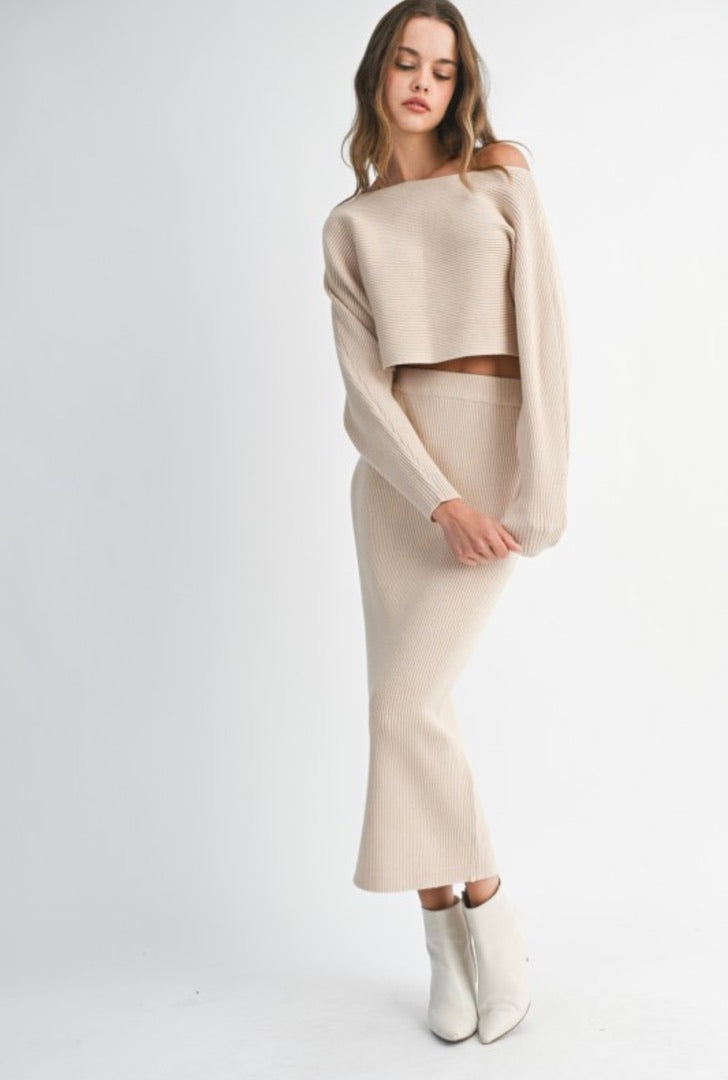 Crop knit top and midi skirt set