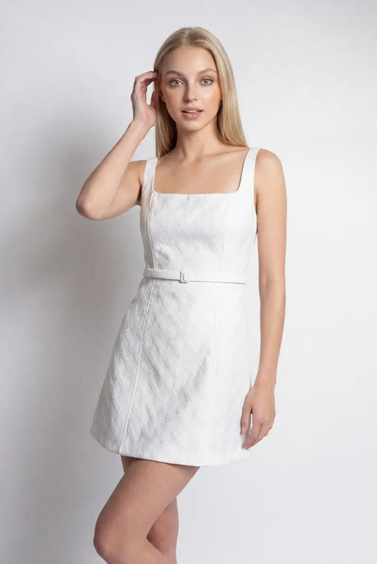 white textured jacquard mini