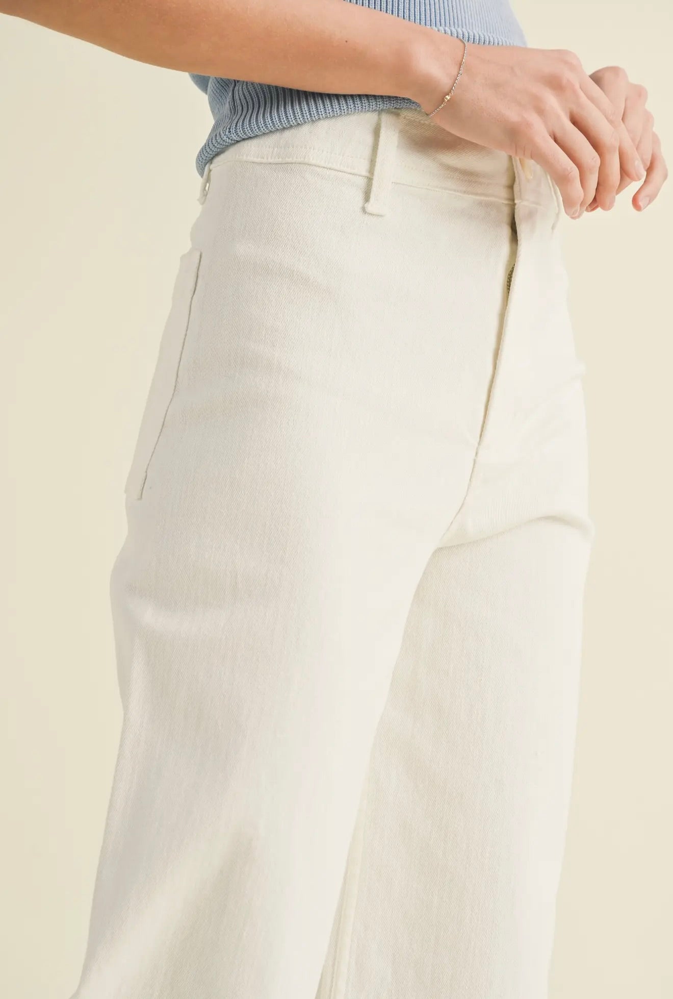 cream wide leg denim