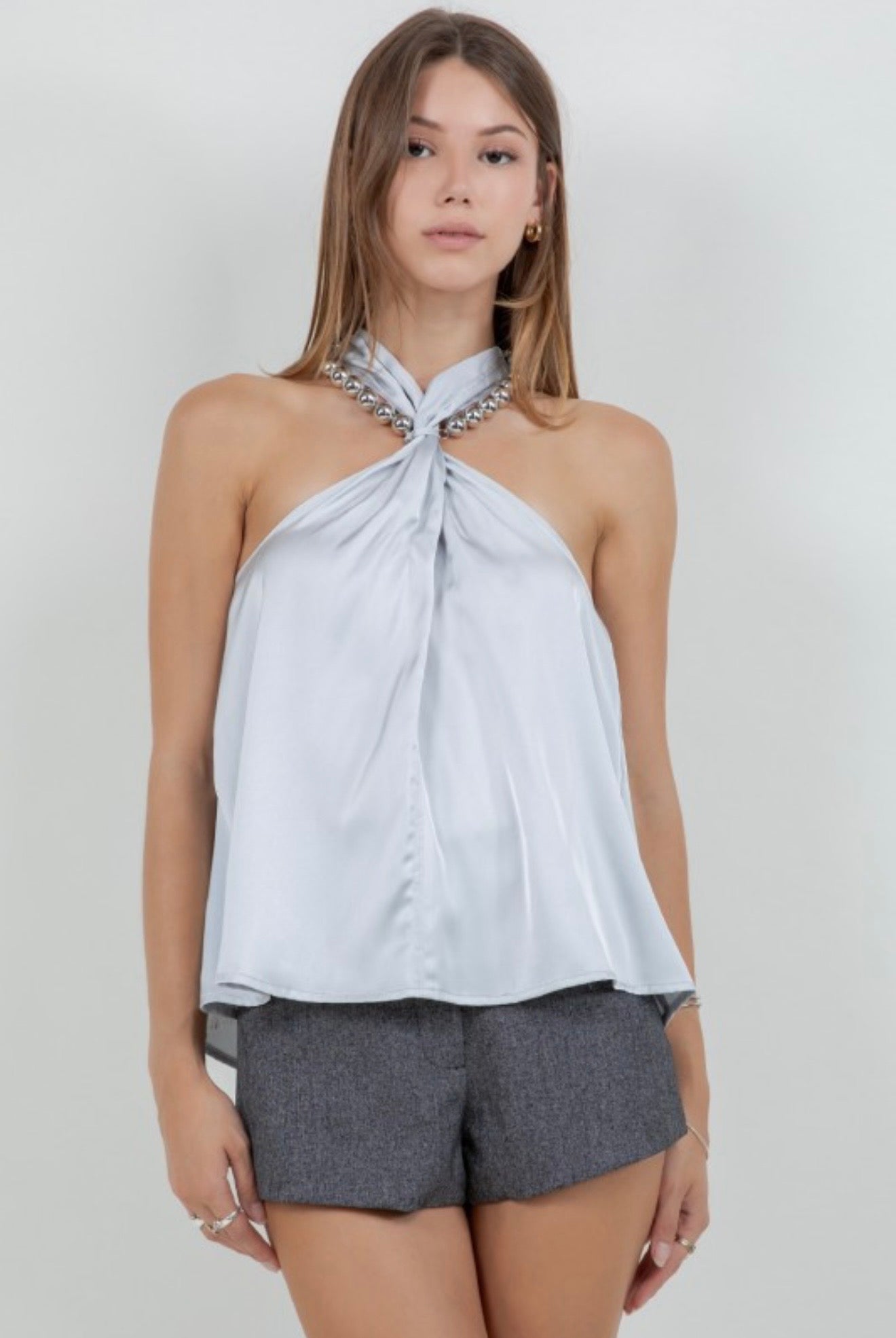 Silver satin tank top