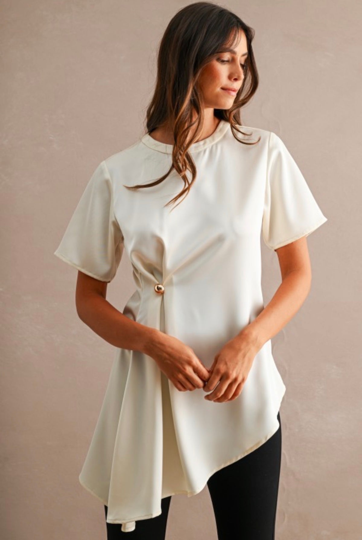 Cream satin draped top