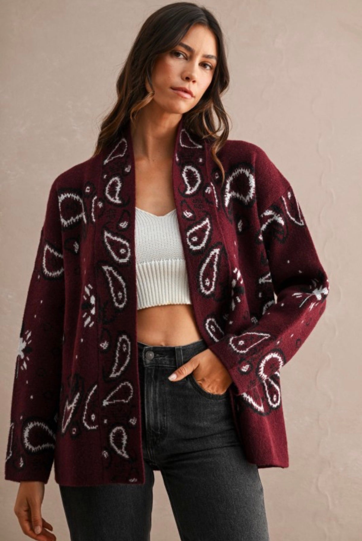 Burgundy Paisley Cardigan