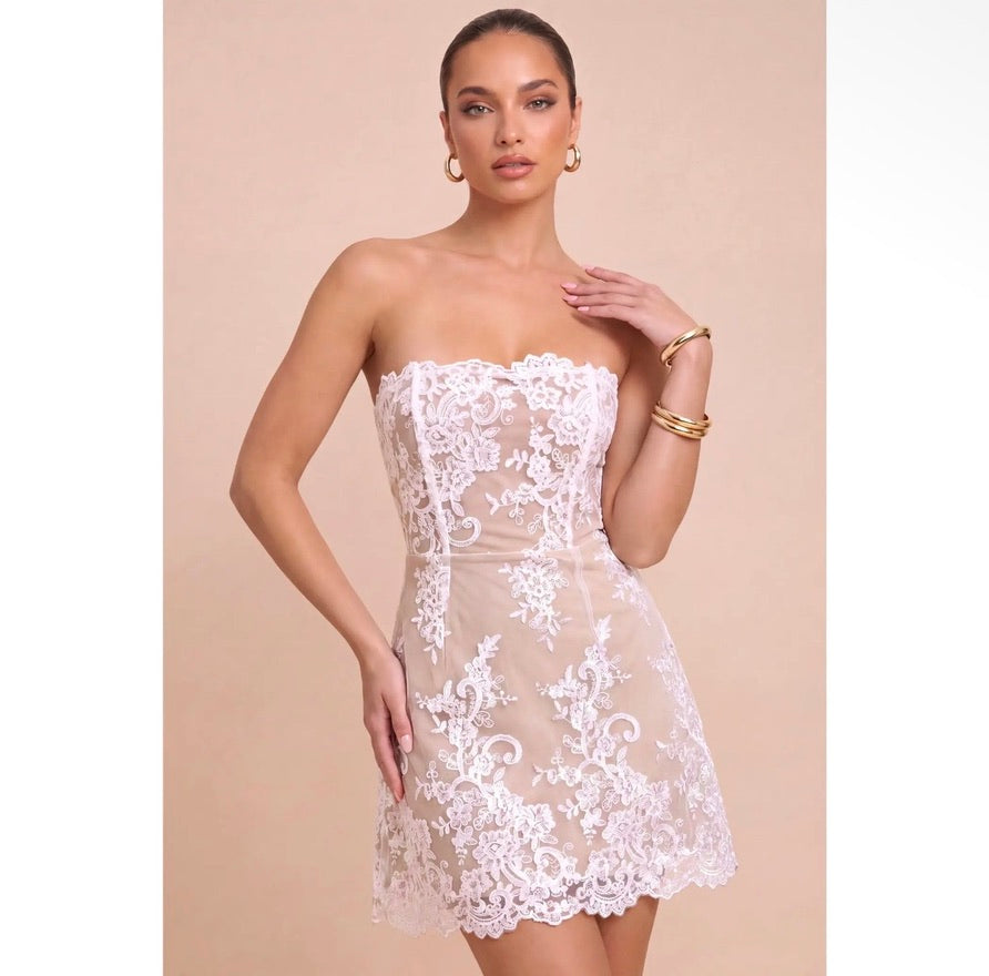 White nude lace mini dress