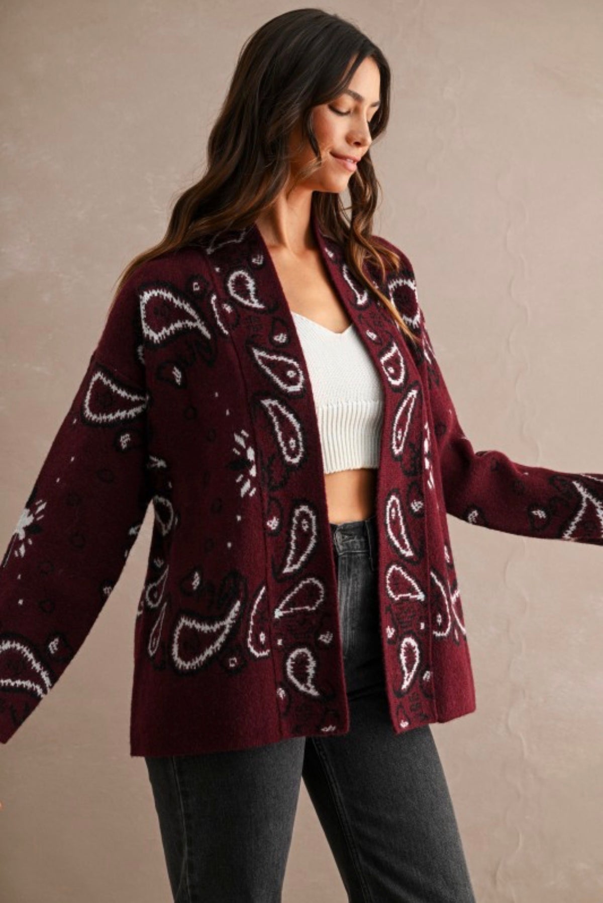 Burgundy Paisley Cardigan