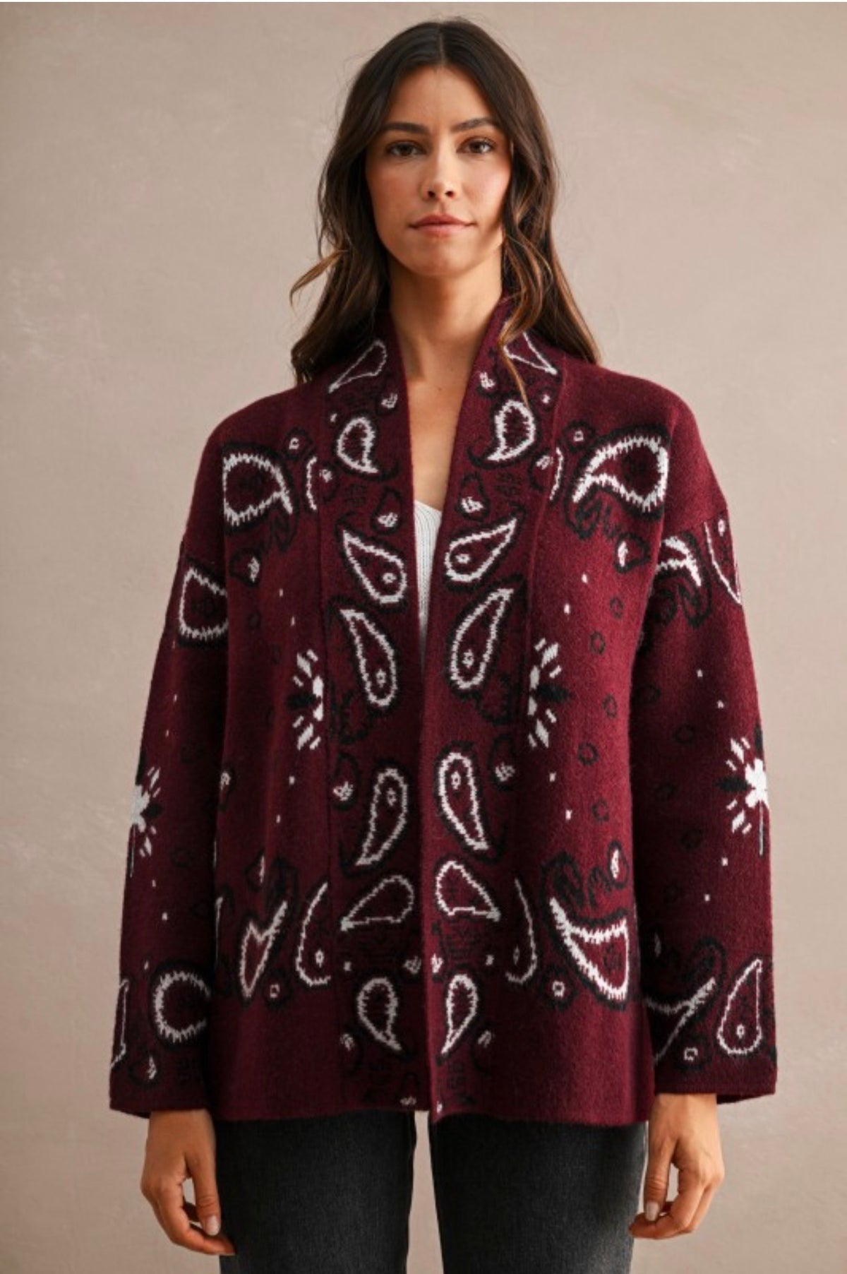 Burgundy Paisley Cardigan