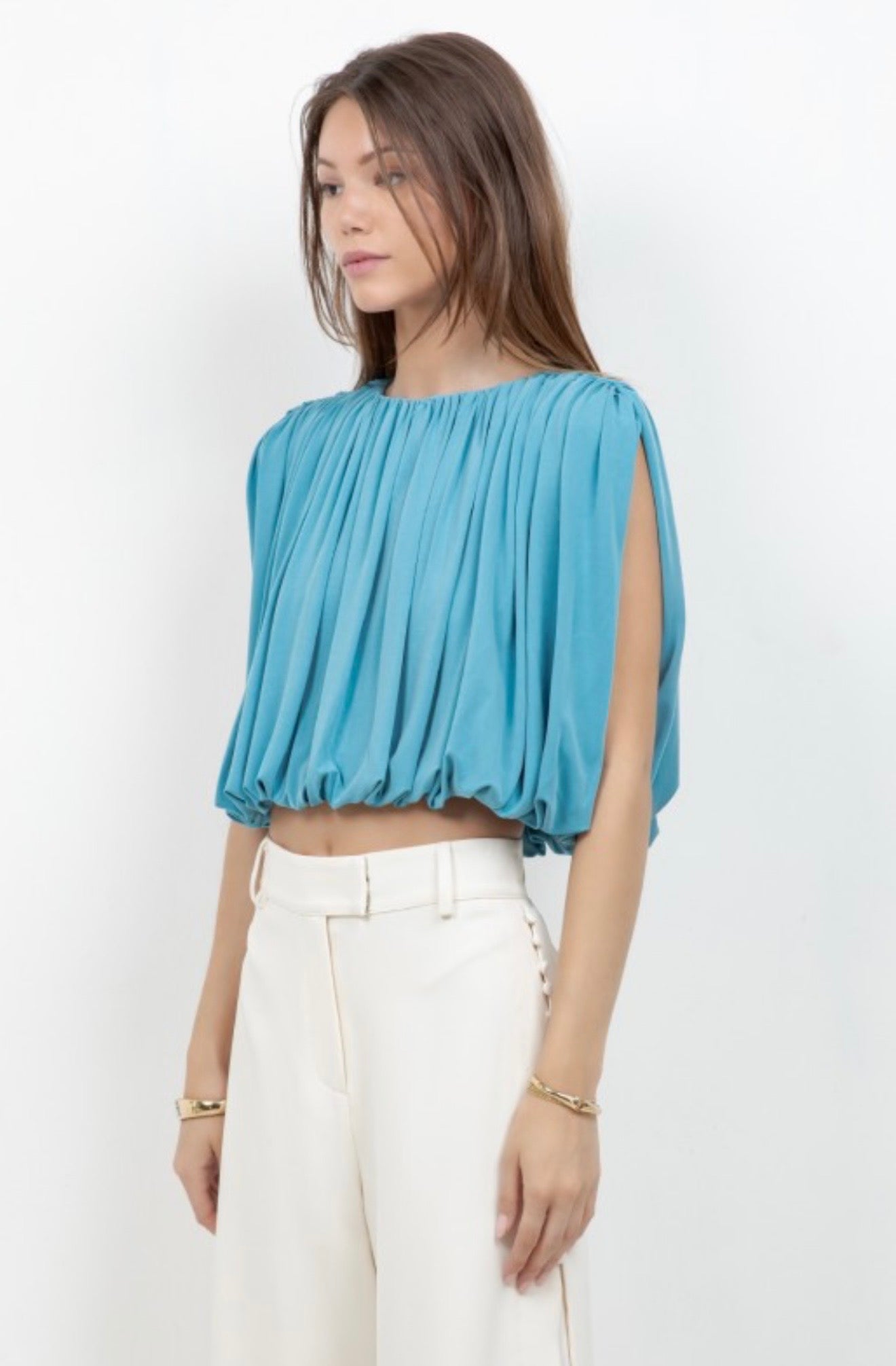 Aqua sleeveless balloon top