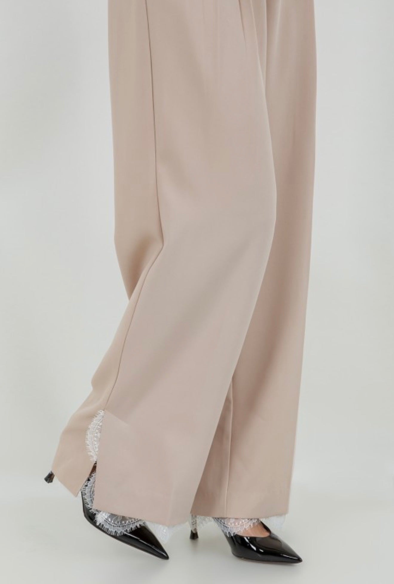 khaki trouser with lace detail