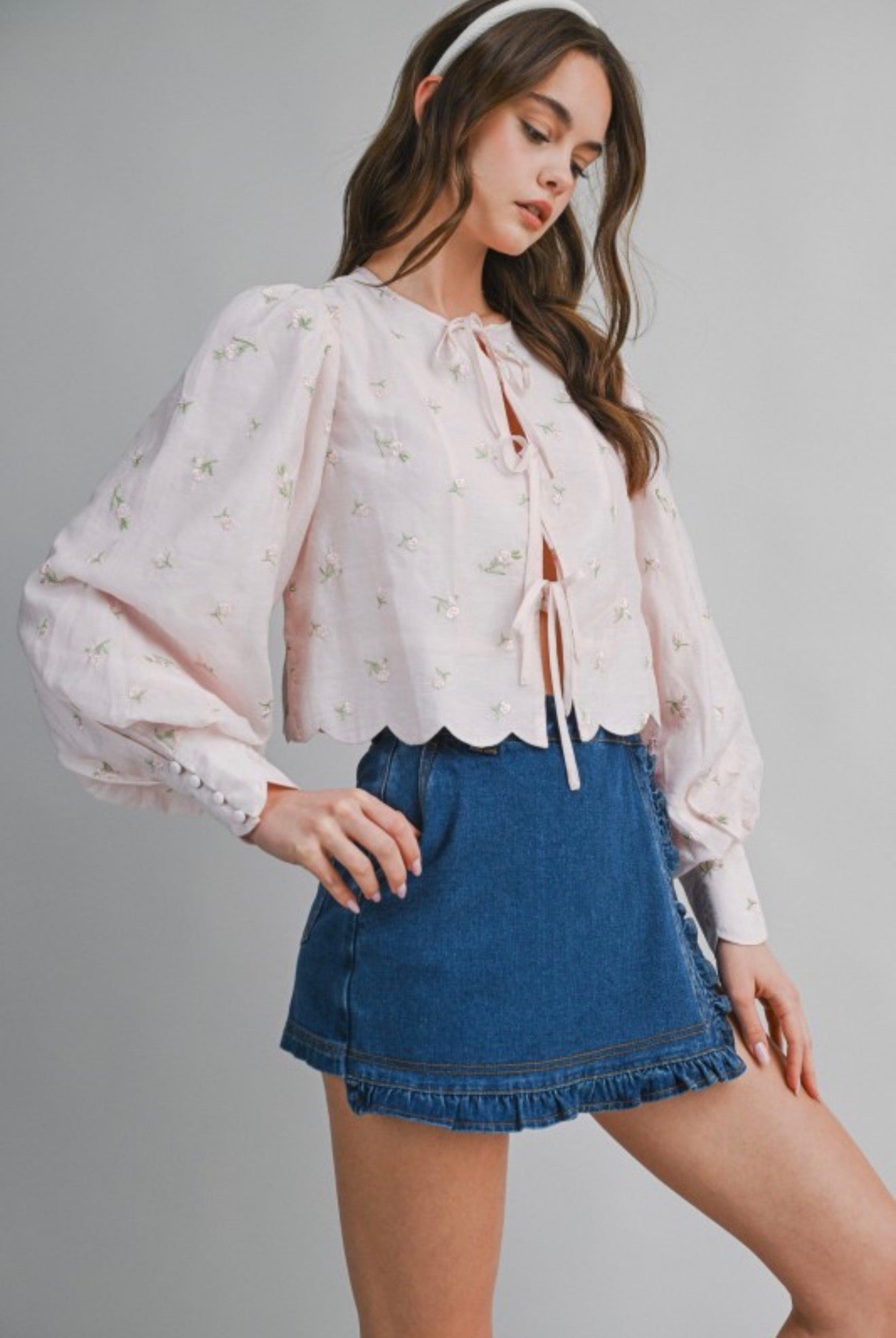 Pink Floral embroidered blouse