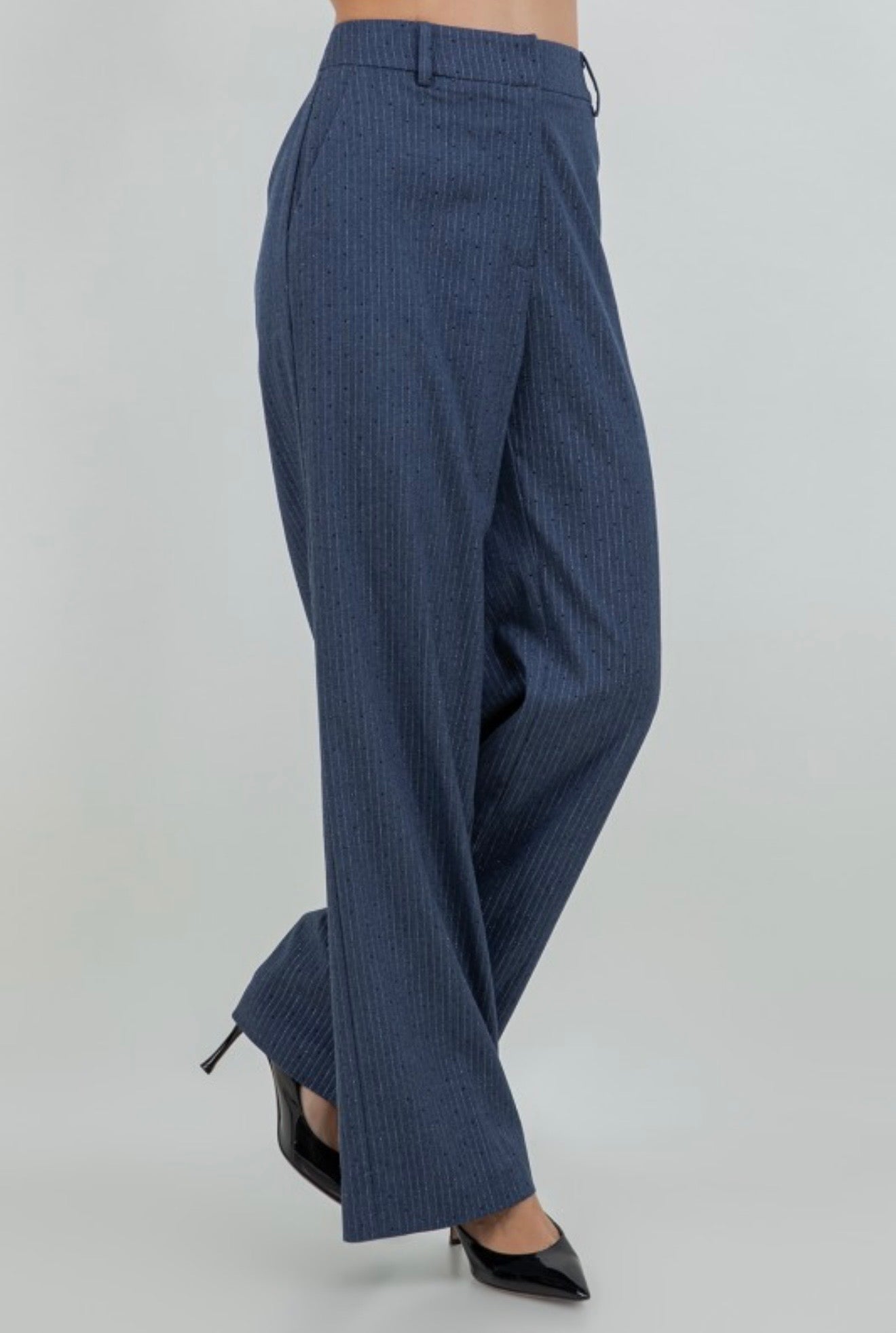Navy embossed pinstripe trousers