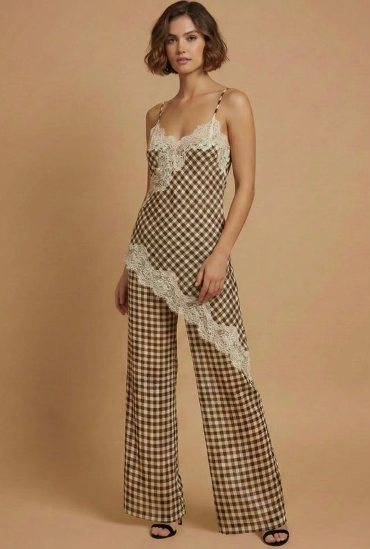 Camel Gingham lace set