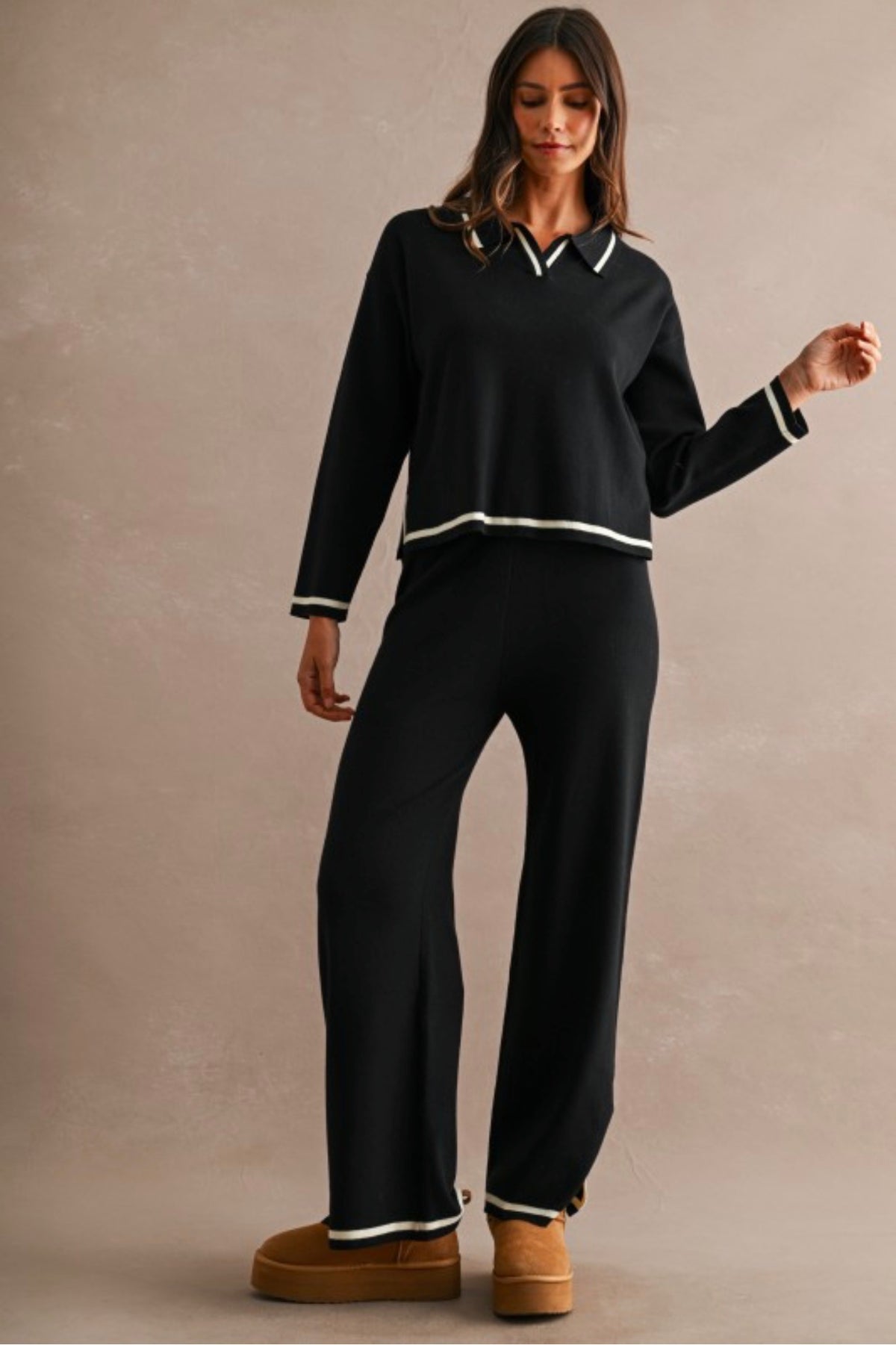 Black knit sweater and pants set
