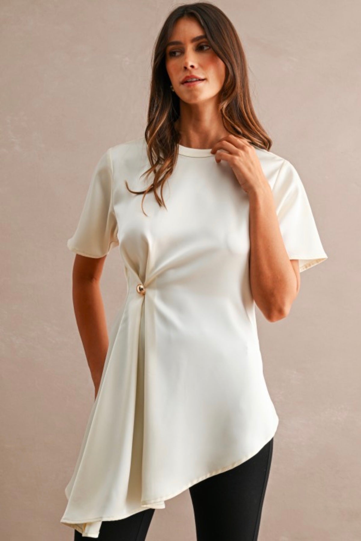 Cream satin draped top