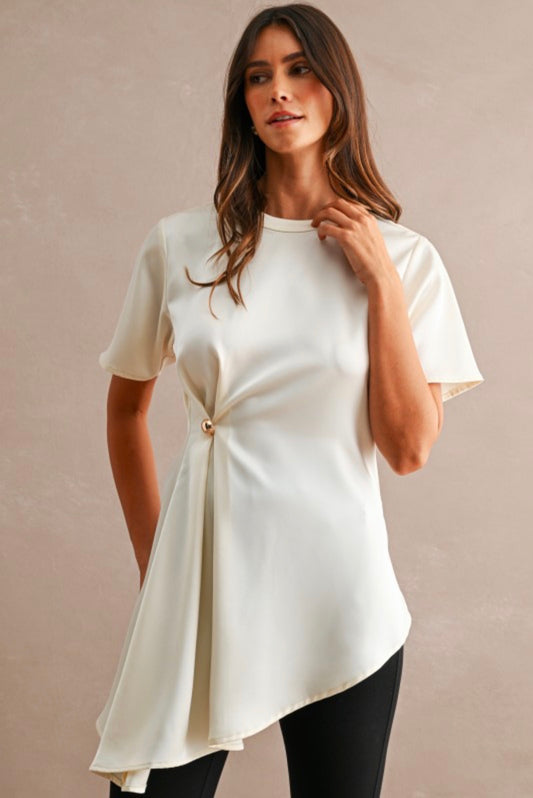 Cream satin draped top