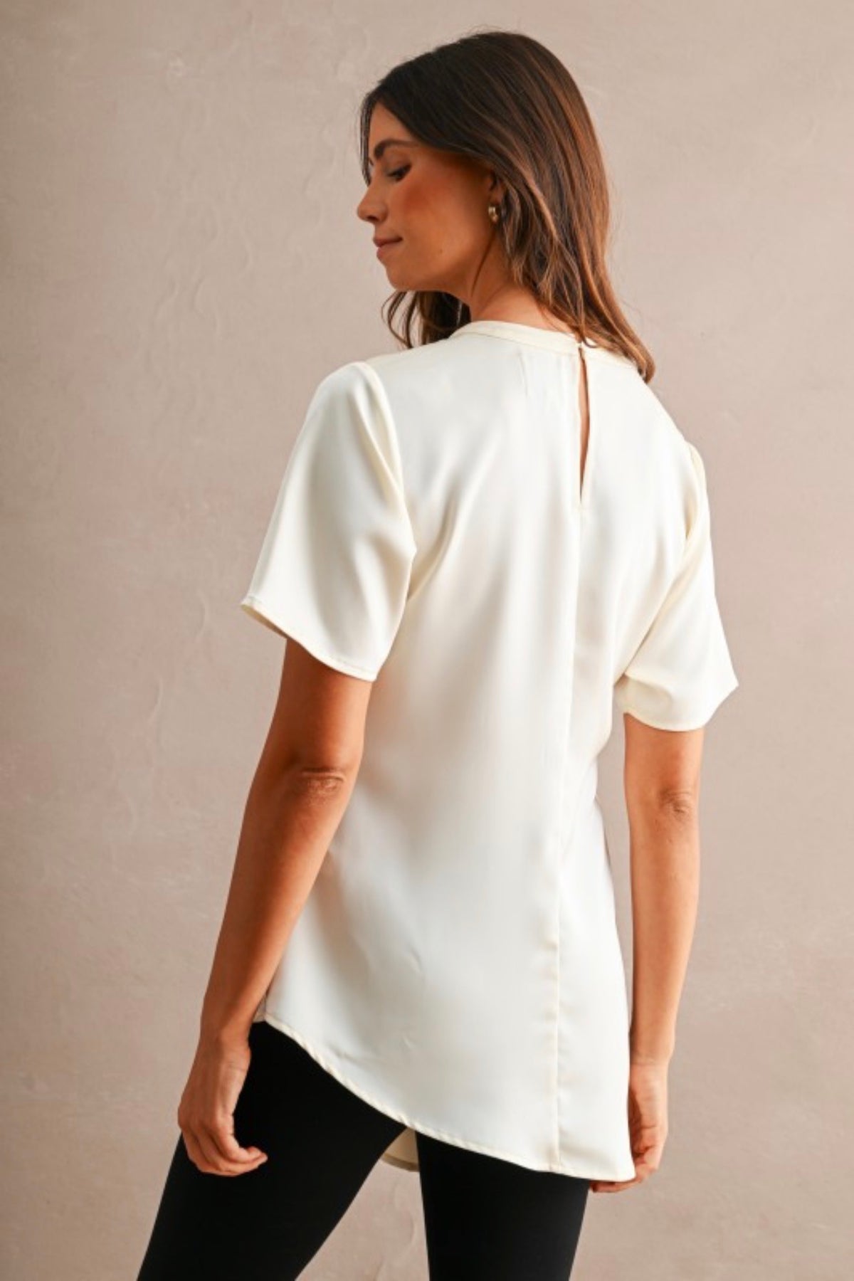Cream satin draped top