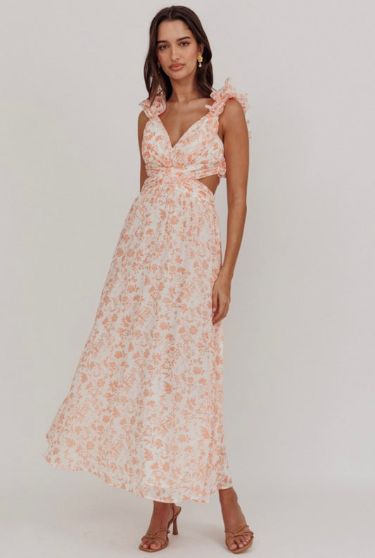 Ruffle Strap Floral Maxi Dress