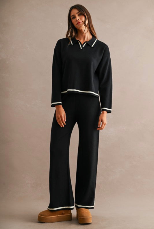 Black knit sweater and pants set