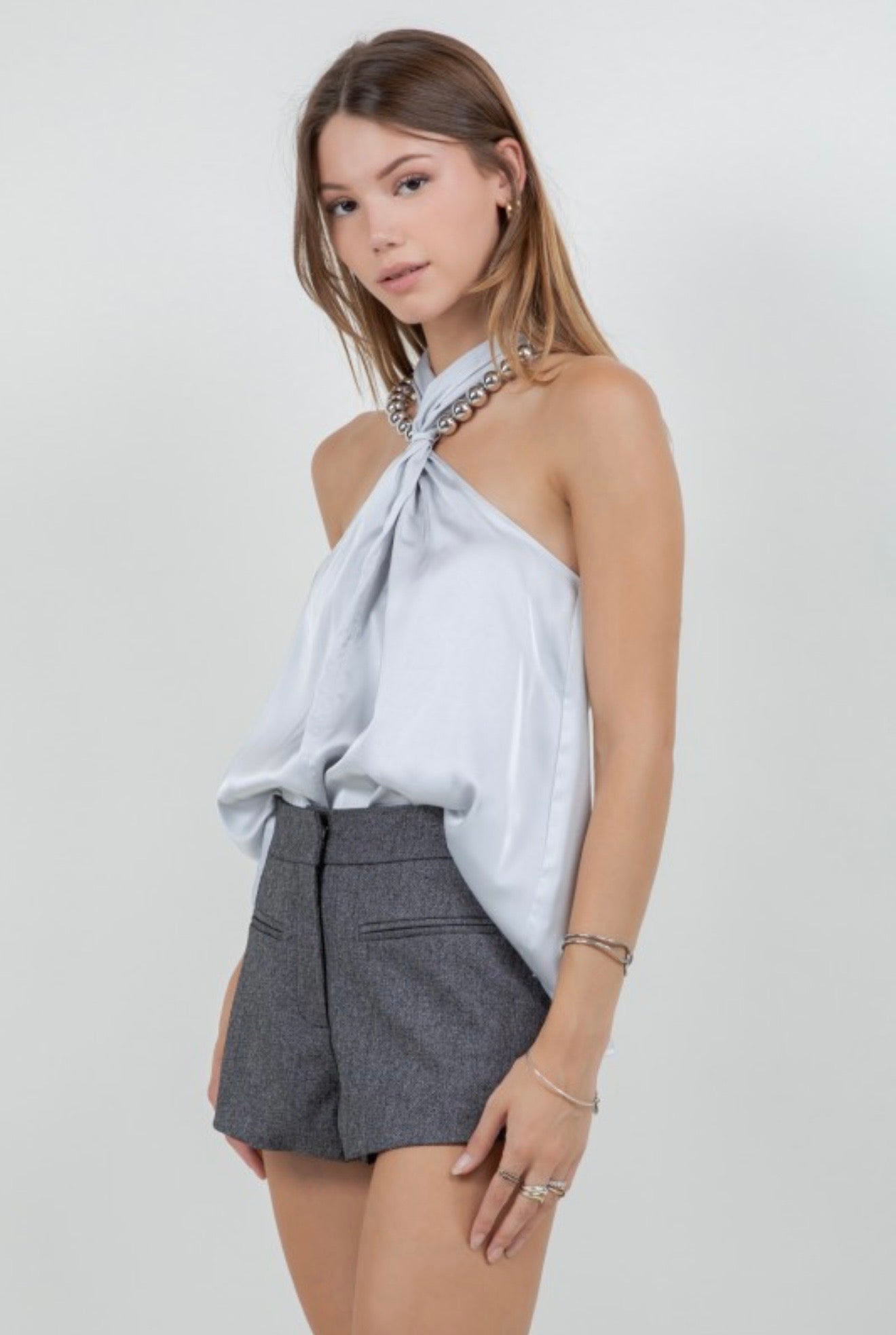 Silver satin tank top
