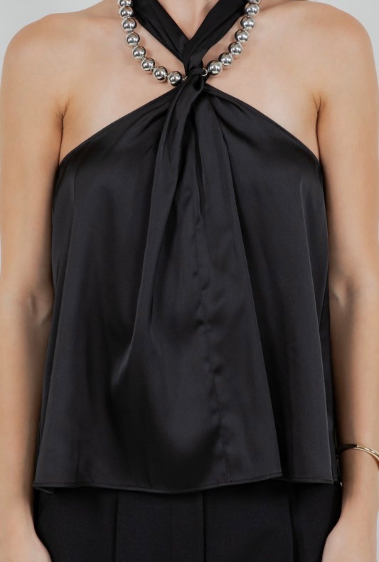 black satin tank top