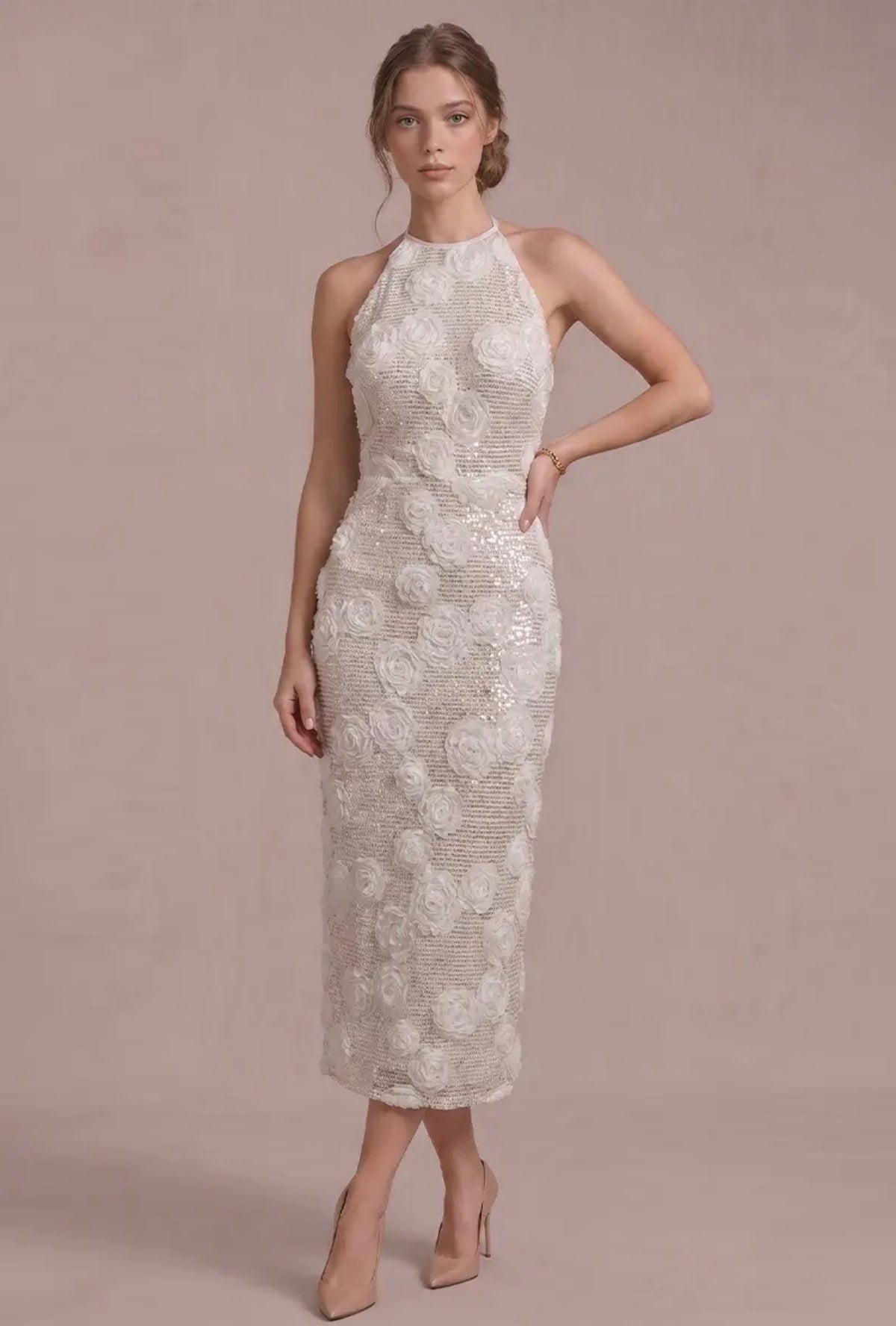 Champagne floral aplique midi