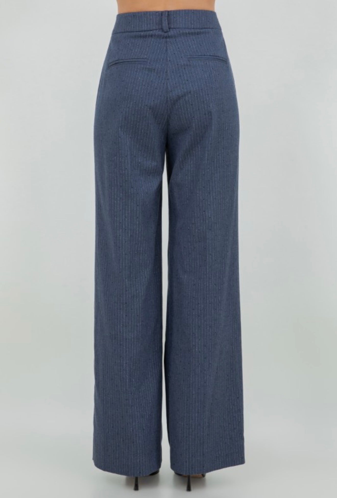 Navy embossed pinstripe trousers
